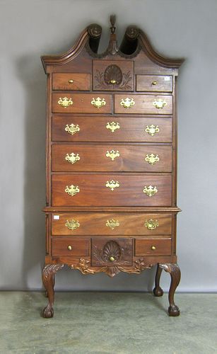 Chippendale style mahogany highboy, 87" h., 39" w.