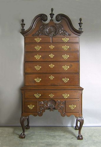 Chippendale style mahogany highboy, 87" h., 41" w.