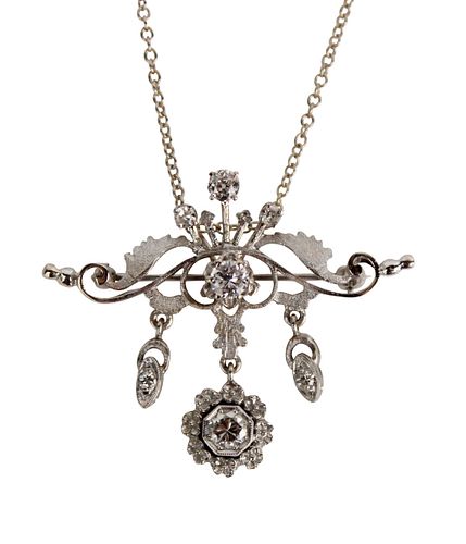 14K White Gold Pendant & Fine Chain Necklace