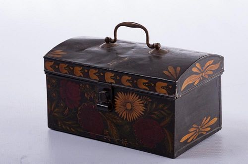 Toleware Tin Document Box Black with Flowers