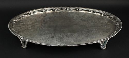 Large Oval 18th C. Sterling Silver Footed Tray
