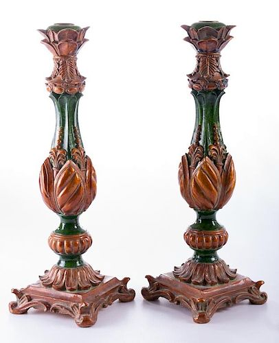 Paint and Lacquered Botanical Candlesticks