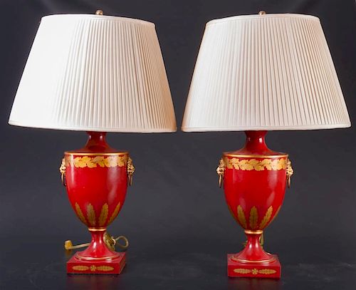 Toleware Urn Style Table Lamps, Pair