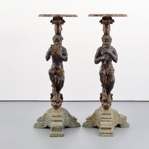 Pair of Large Carved Blackamoor Pedestals, 57"H
