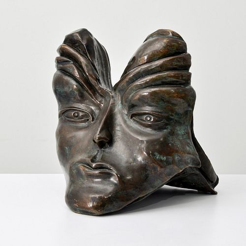 Large Leonora Carrington Bronze Face Sculpture