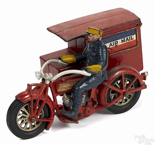Hubley cast iron Indian U.S. Air Mail delivery motorcycle, 9 1/2'' l.