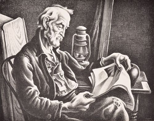 Thomas Hart Benton OLD MAN READING Lithograph