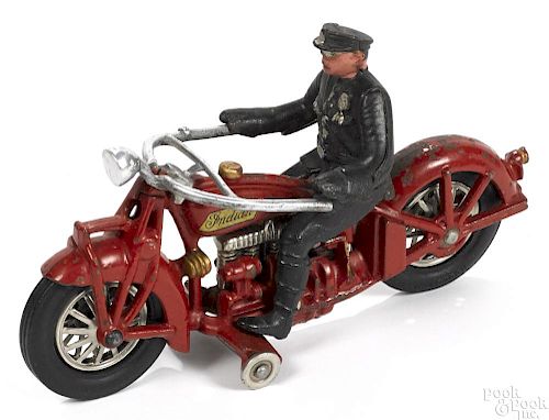 Hubley cast iron Indian police motorcycle, 9 1/4'' l.