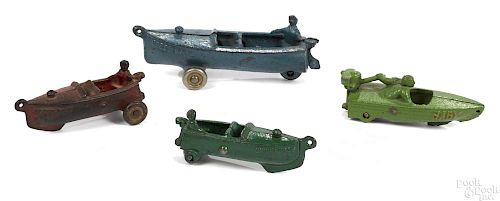 Four cast iron speed boats, to include three A.C. Williams and one Hubley Baby