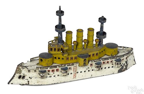Dent cast iron battleship New York animated pull toy, 20'' l.