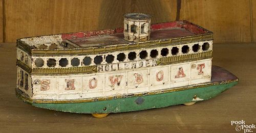 Arcade cast iron Hollenden Showboat pull toy, 10 3/4'' l.