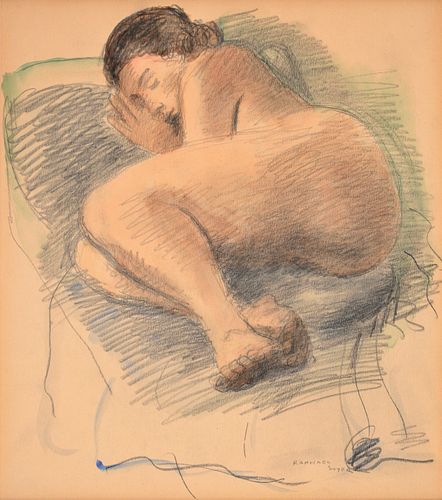 Raphael Soyer Drawing, Female Nude Figure