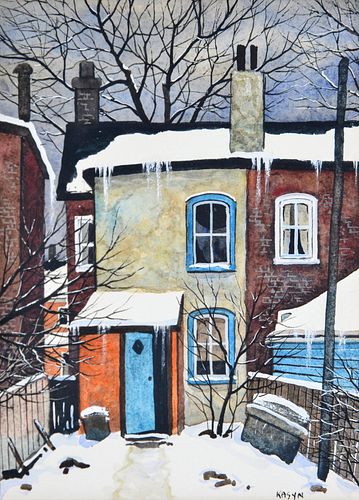John Kasyn Watercolor Painting, Snow Scene