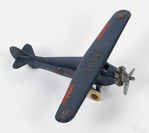 Scarce Dent cast iron American Airlines airplane with a nickel-plated propeller