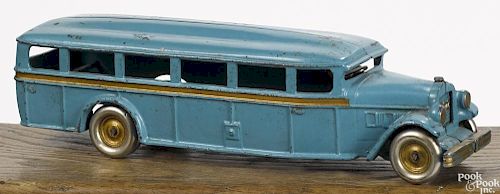 Arcade cast iron White 6 Interurban bus with a nickel-plated driver, 13'' l.