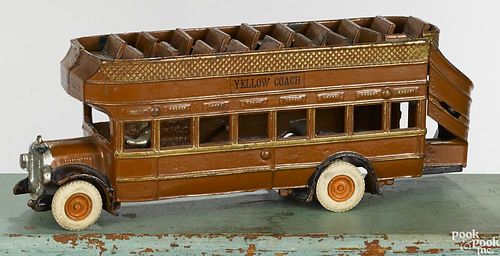 Arcade cast iron Yellow Coach double decker bus, 13 1/4'' l.