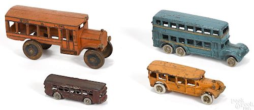 Four cast iron buses, to include an A. C. Williams Twin Coach and a double decker