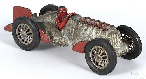 Hubley cast iron racer with a painted driver and articulated pistons, 10 3/4'' l.