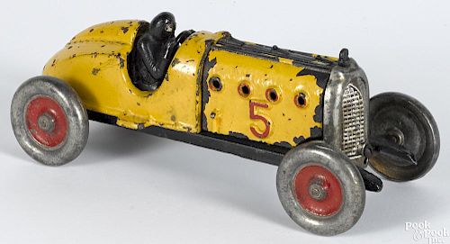 Hubley cast iron no. 5 racer with a painted driver, 9 1/2'' l.
