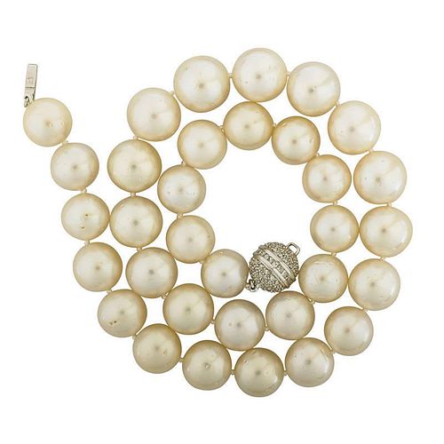 WHITE SOUTH SEA PEARL AND DIAMOND NECKLACE