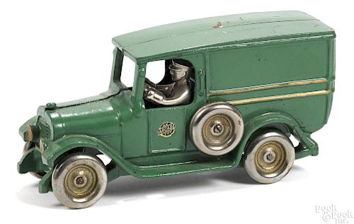 Arcade cast iron panel van with a nickel-plated driver, 8'' l.