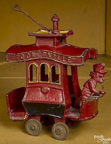 Dent cast iron Toonerville trolley car, 4 1/4'' l.