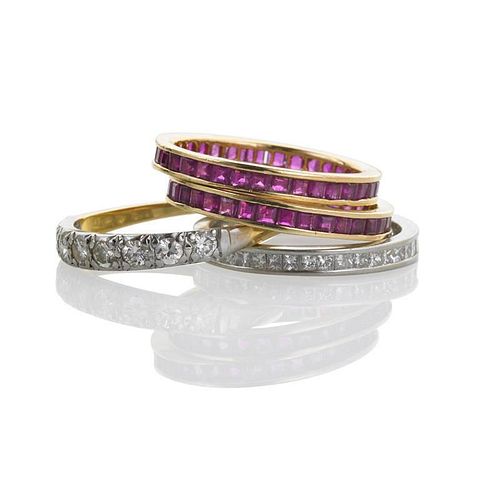 FOUR DIAMOND OR RUBY STACKING BANDS