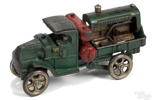 Hubley cast iron Ingersoll Rand compressor truck with a painted driver, very scarce example
