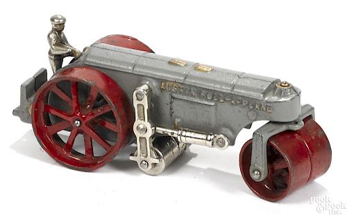 Arcade cast iron Austin Roll-A-Plane road roller with a nickel-plated driver, 7 1/2'' l.