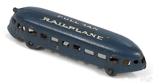 Arcade cast iron Pullman Railplane, 5'' l.