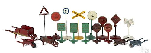 Thirteen cast iron road signs, to include Arcade, etc., tallest - 6 3/4''