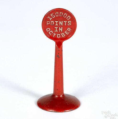 Arcade cast iron 150000 Points in October - Don't Park Here road sign, 5 3/4'' h.
