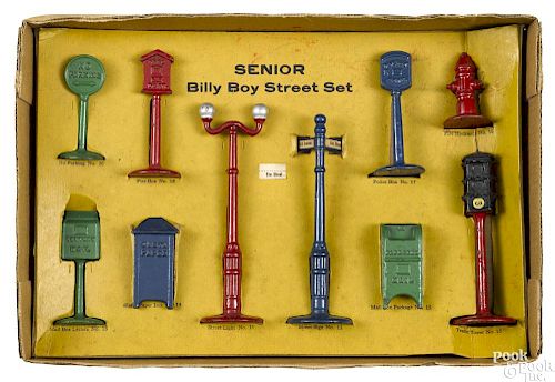 Kilgore cast iron Senior Billy Boy Street Set signs, with original box insert