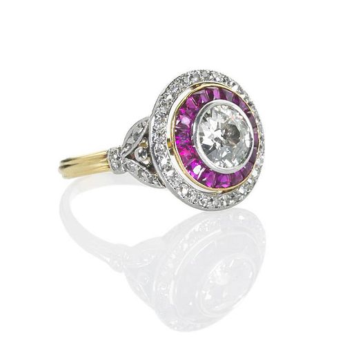 EDWARDIAN DIAMOND AND RUBY CLUSTER RING