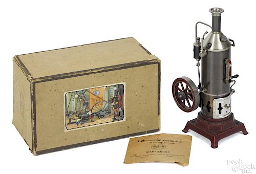 Ernst Plank Cosmos steam engine, in its original box, 13'' h., 4 1/2'' w.