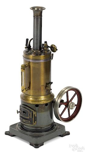 Bing vertical boiler single cylinder steam engine with all proper fittings, on a cast iron base