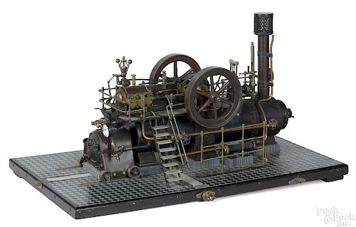 Impressive working model of a double cylinder overtype steam engine