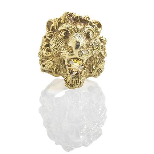 YELLOW DIAMOND 18K GOLD SCULPTURAL LION RING