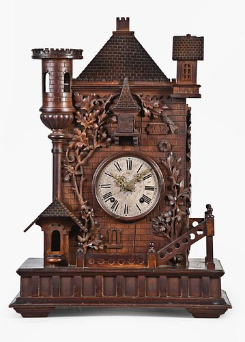 Gordian Hettich & Sohn architectural gothic cuckoo shelf clock with 8 tune music box
