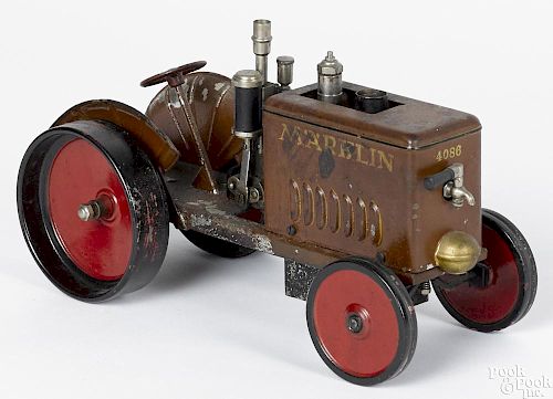 Scarce Marklin painted tin live steam tractor, 6 1/2'' h., 10'' w.