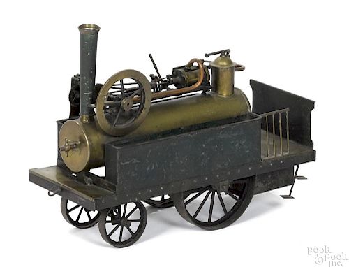 Live steam powered traction engine, overtype configuration in copper on steel carriage