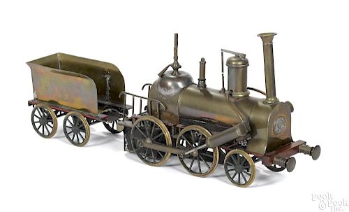 Ernst Plank English dockyard style 2-4-0 locomotive with tender, copper and brass