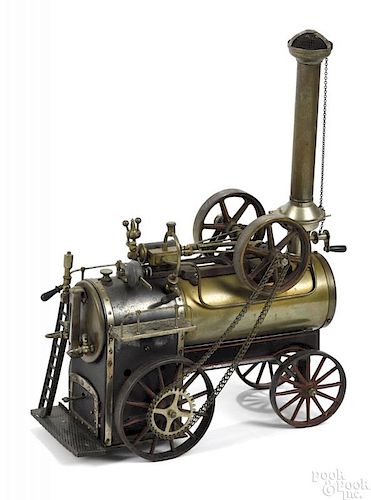 Doll et Cie live steam traction engine, with proper fittings, including a double flywheel engine