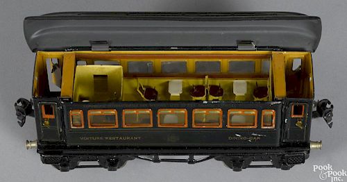 Marklin O Gauge Voiture dining train car, eight-wheel coach, with outfitted interior