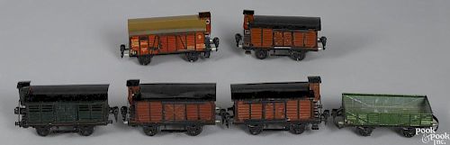 Six Marklin O Gauge freight train cars, 1930's era group, to include a no. 17910 box car