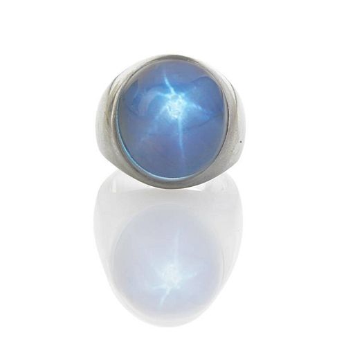 LARGE NATURAL BLUE STAR SAPPHIRE WHITE GOLD RING