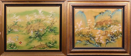 Pair of Asian Landscapes (Fisherman and a Country Home)