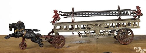 Large Hubley cast iron horse drawn ladder wagon