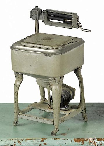 Hubley cast iron Maytag wringer washing machine with the original sales certificate, 7 1/4'' h.