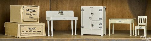 Arcade cast iron four-piece kitchen set, to include a Crane sink with the original box